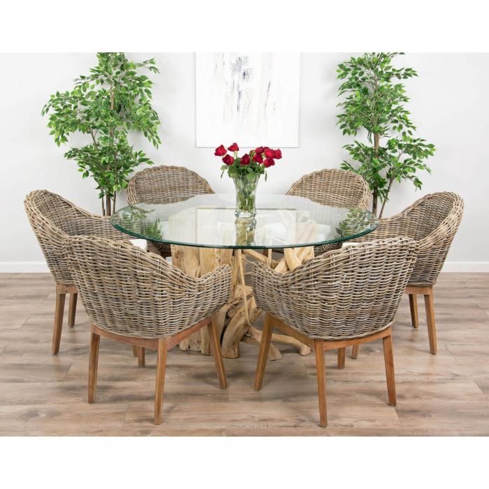 1.5m Java Root Circular Dining Table with 6 Scandi Armchairs  - 2