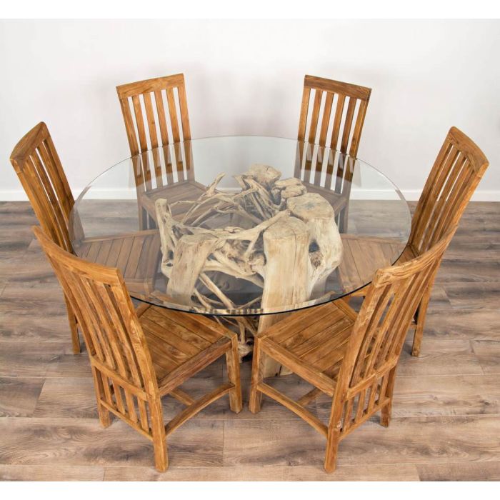 1.5m Java Root Circular Dining Table with 6 Santos Chairs - 8
