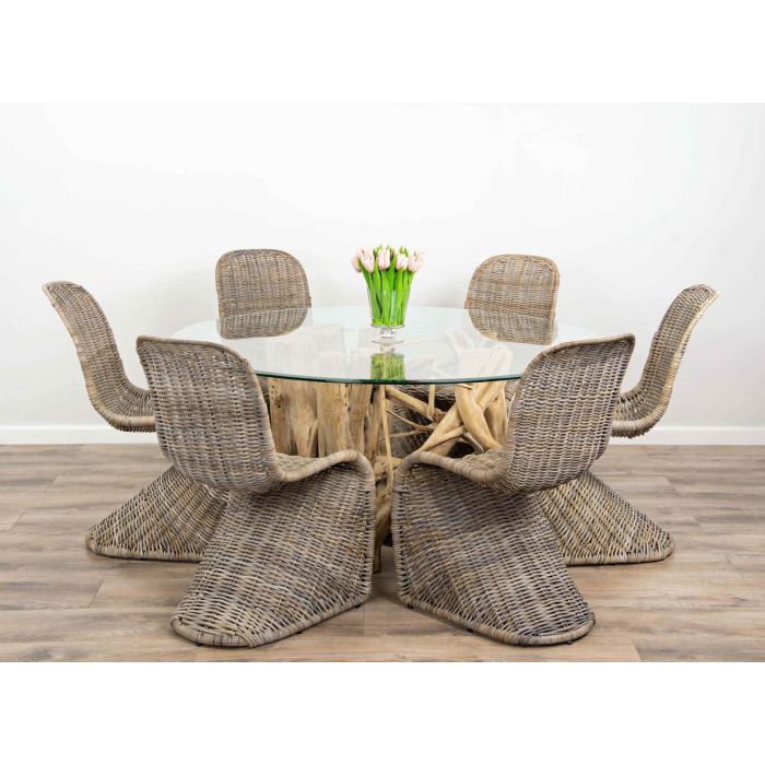 1.5m Java Root Circular Dining Table with 6 Stackable Zorro Chairs - 1