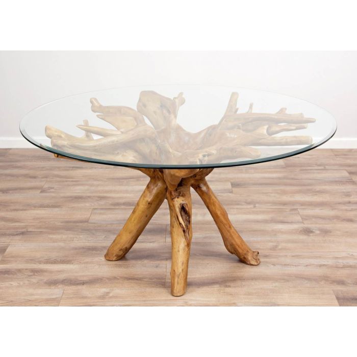 1.5m Reclaimed Teak Root Circular Dining Table with 6 Stackable Zorro Chairs  - 10