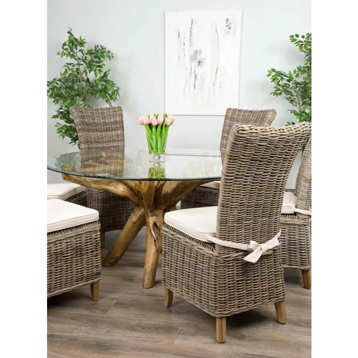 1.5m Reclaimed Teak Root Circular Dining Table with 6 Latifa Chairs  - 4