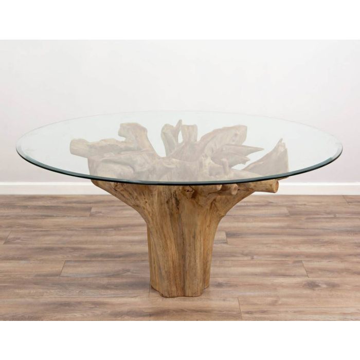 1.5m Reclaimed Teak Flute Root Circular Dining Table with 6 Stackable Zorro Chairs - 8
