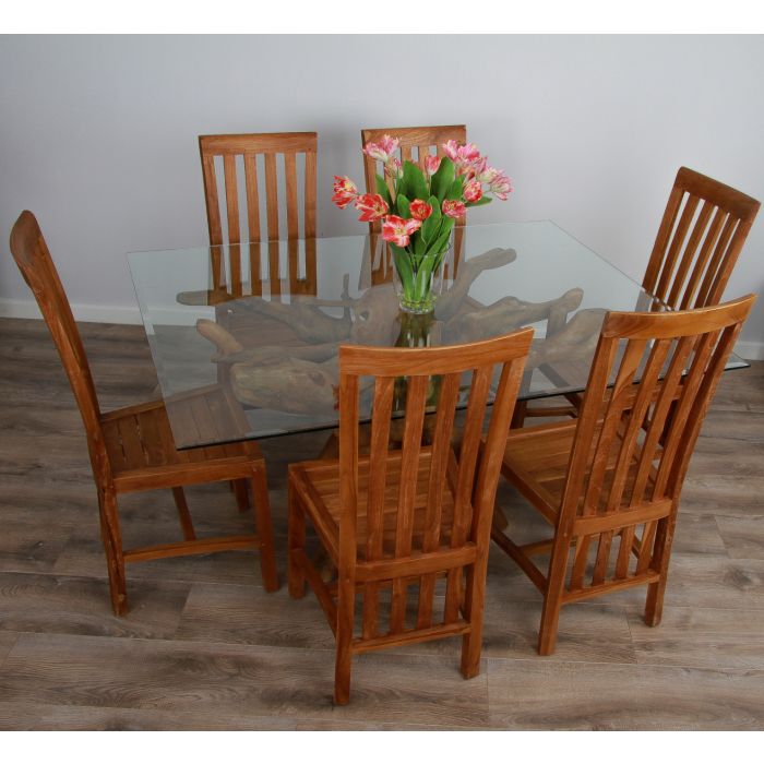 1.5m x 1.2m Reclaimed Teak Root Rectangular Dining Table with 4 Santos Chairs  - 3