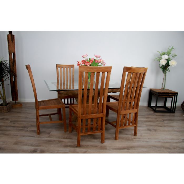 1.5m x 1.2m Reclaimed Teak Root Rectangular Dining Table with 4 Santos Chairs  - 2