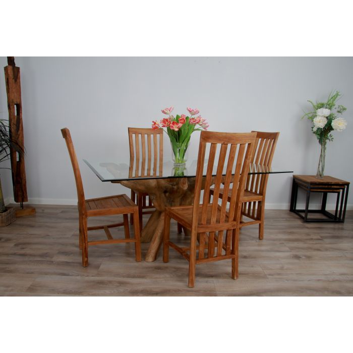 1.5m x 1.2m Reclaimed Teak Root Rectangular Dining Table with 4 Santos Chairs  - 1
