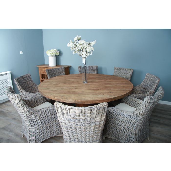 1.8m Reclaimed Teak Character Dining Table with 6 or 8 Donna Chairs - 9