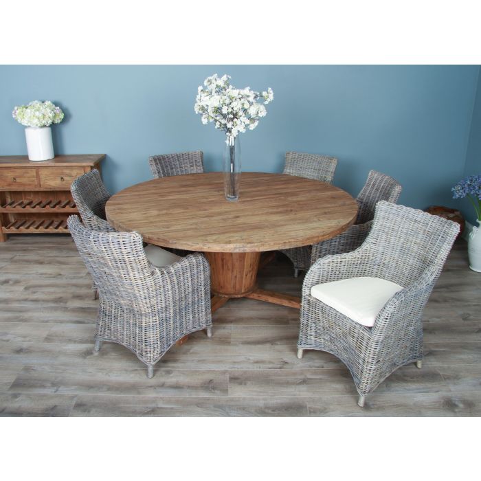 1.8m Reclaimed Teak Character Dining Table with 6 or 8 Donna Chairs - 5
