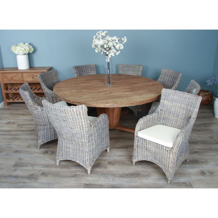 1.8m Reclaimed Teak Character Dining Table with 6 or 8 Donna Chairs - 7