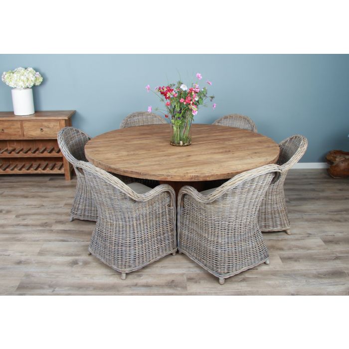 1.8m Reclaimed Teak Character Dining Table with 6 Riviera Chairs  - 3