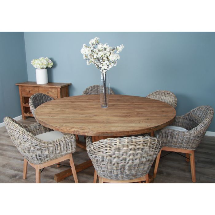 1.8m Reclaimed Teak Character Dining Table with 6 Scandi Armchairs - 3