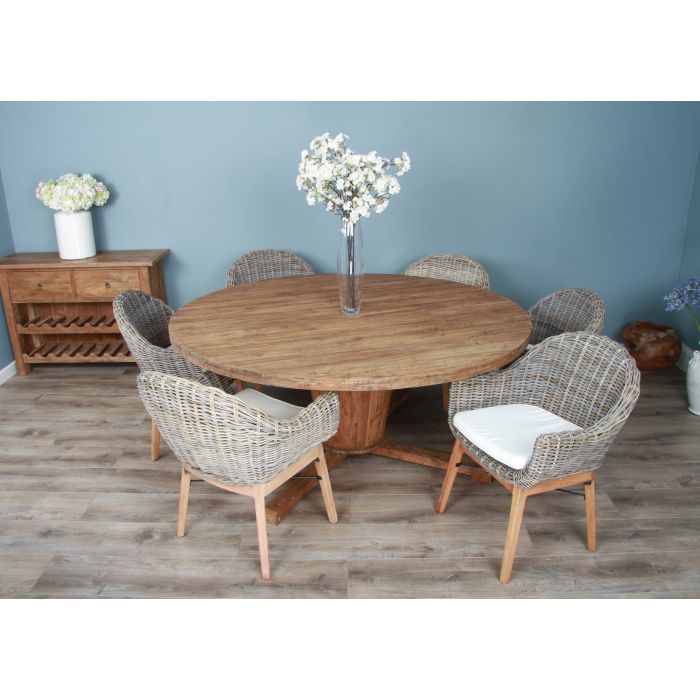 1.8m Reclaimed Teak Character Dining Table with 6 Scandi Armchairs - 4