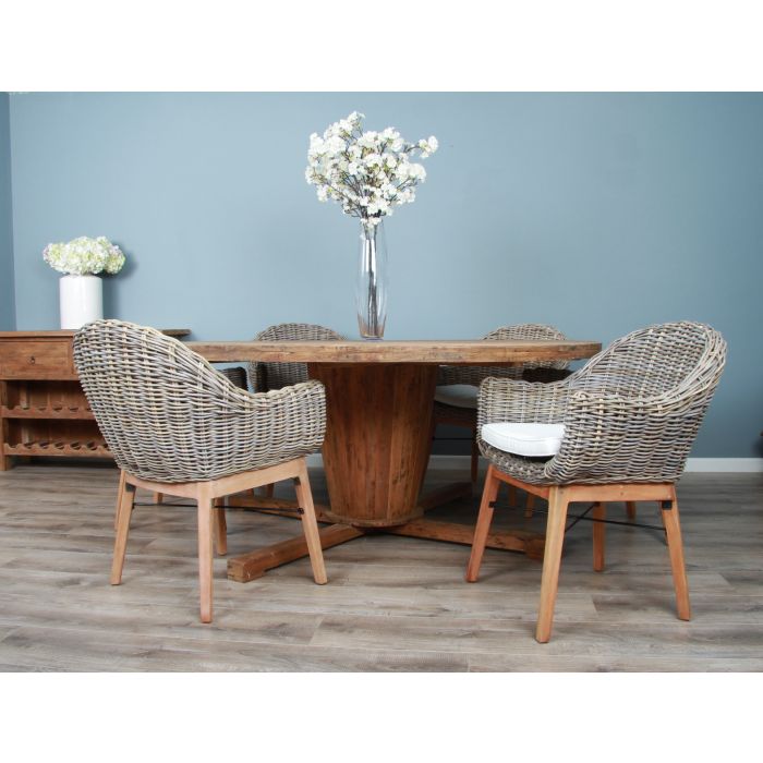 1.8m Reclaimed Teak Character Dining Table with 6 Scandi Armchairs - 2