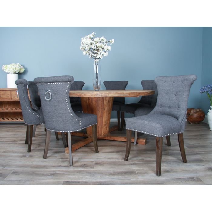 1.8m Reclaimed Teak Character Dining Table with 8 Windsor Ring Back Chairs - 8