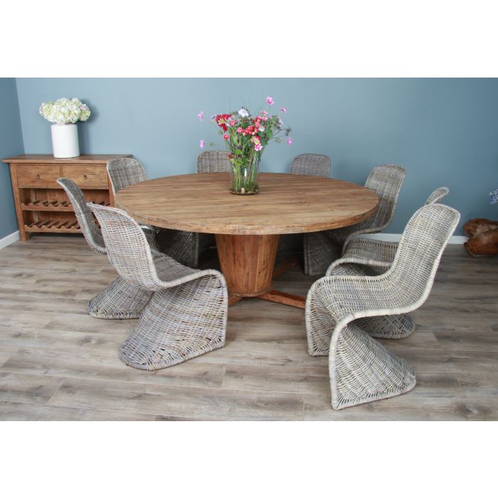 1.8m Reclaimed Teak Character Dining Table with 8 Stackable Zorro Chairs - 4
