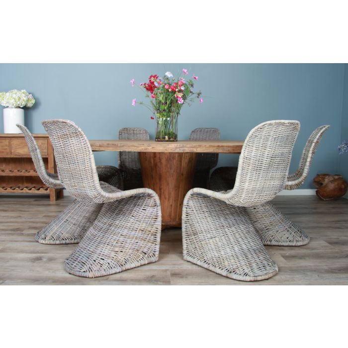 1.8m Reclaimed Teak Character Dining Table with 8 Stackable Zorro Chairs - 1