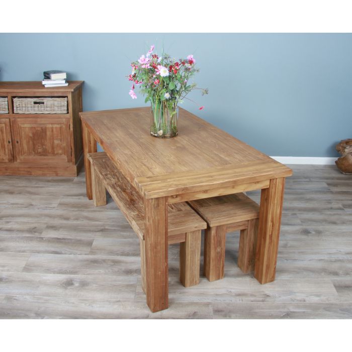 2m Reclaimed Teak Taplock Dining Table with 2 Backless Benches - 4