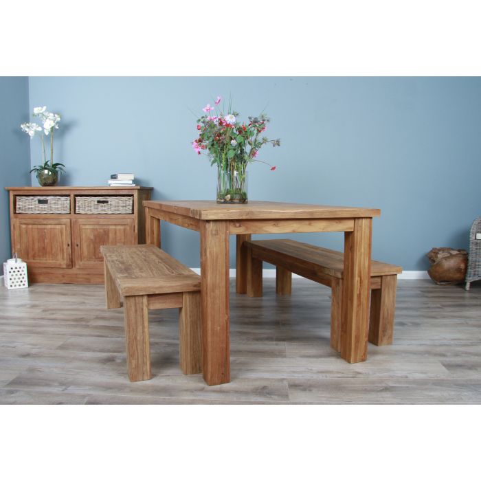 1.8m Reclaimed Teak Taplock Dining Table with 2 Backless Benches - 2