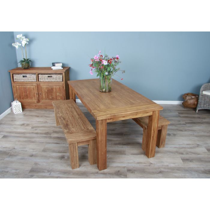 1.8m Reclaimed Teak Taplock Dining Table with 2 Backless Benches - 3