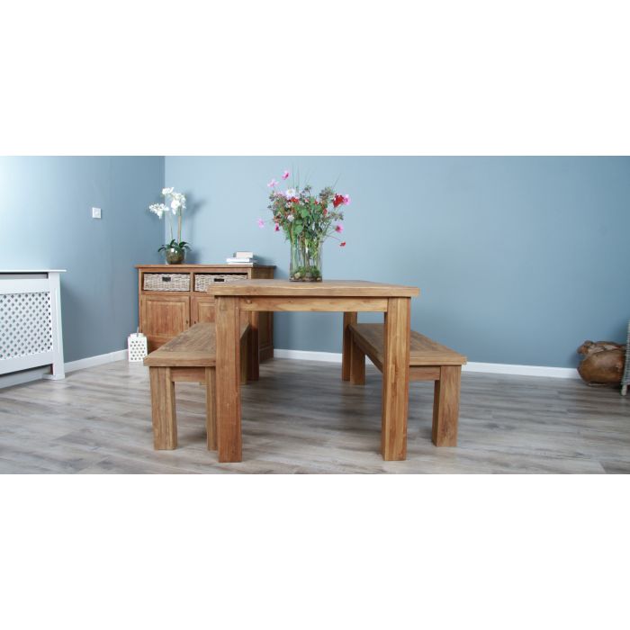 2m Reclaimed Teak Taplock Dining Table with 2 Backless Benches - 3