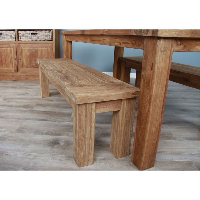 1.8m Reclaimed Teak Taplock Dining Table with 2 Backless Benches - 10