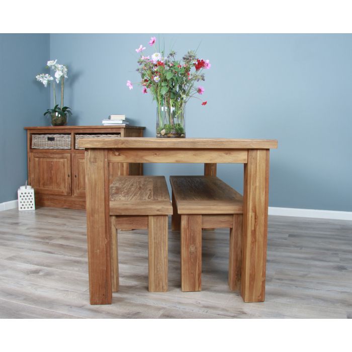 2m Reclaimed Teak Taplock Dining Table with 2 Backless Benches - 5