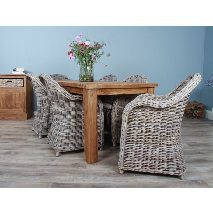 1.8m Reclaimed Teak Taplock Dining Table with 6 Riviera Chairs - 2