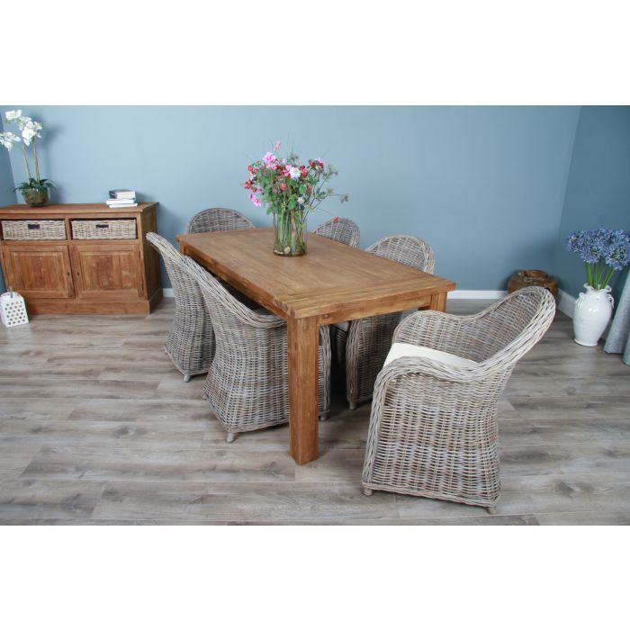 1.8m Reclaimed Teak Taplock Dining Table with 6 Riviera Chairs - 4