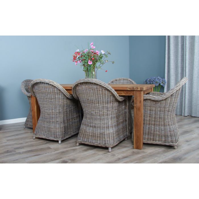 1.8m Reclaimed Teak Taplock Dining Table with 6 Riviera Chairs - 6