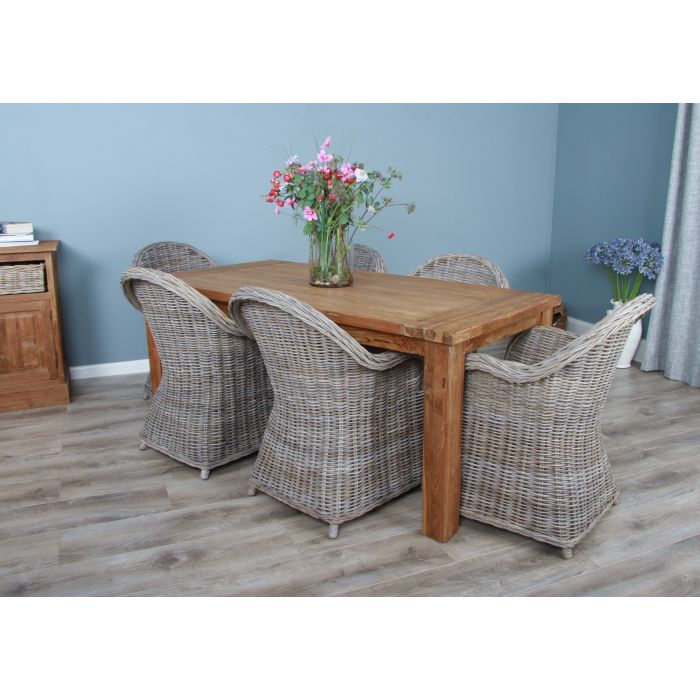 1.8m Reclaimed Teak Taplock Dining Table with 6 Riviera Chairs - 7