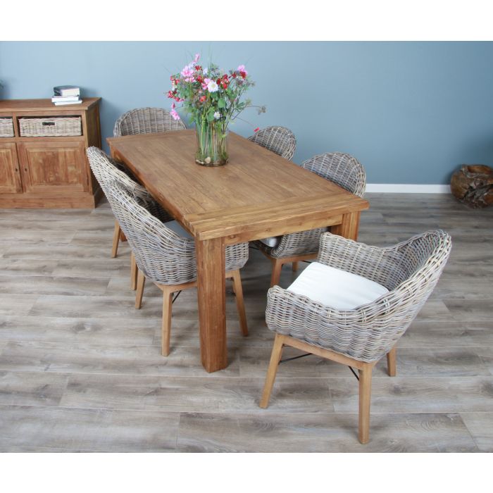 1.8m Reclaimed Teak Taplock Dining Table with 6 Scandi Armchairs - 2