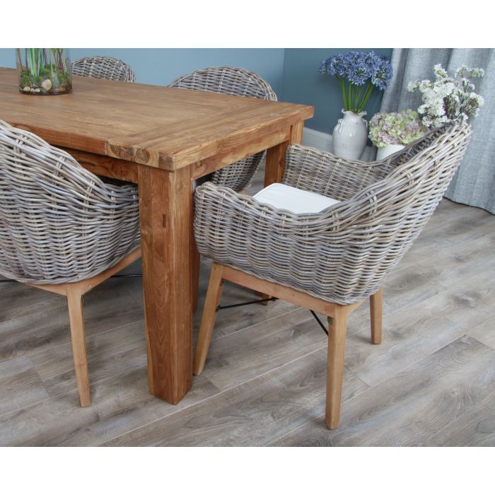 1.8m Reclaimed Teak Taplock Dining Table with 6 Scandi Armchairs - 7
