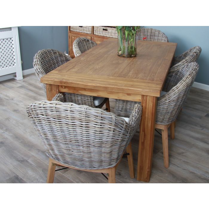 1.8m Reclaimed Teak Taplock Dining Table with 6 Scandi Armchairs - 8