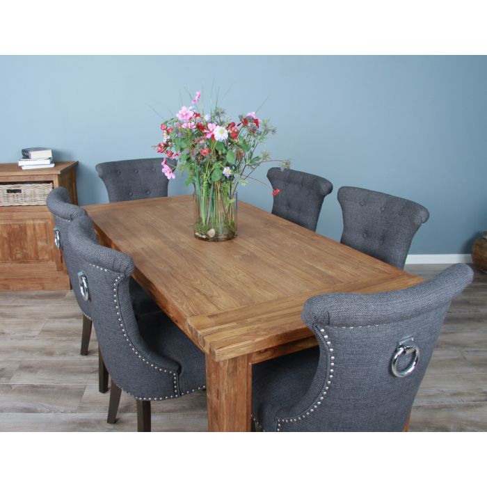 1.8m Reclaimed Teak Taplock Dining Table with 6 Windsor Ring Back Chairs  - 9
