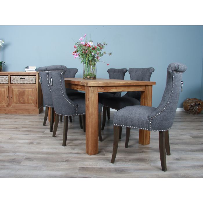 1.8m Reclaimed Teak Taplock Dining Table with 6 Windsor Ring Back Chairs  - 11