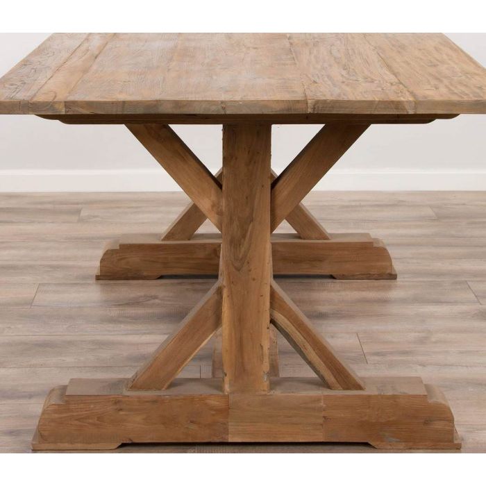 2m Reclaimed Teak Dinklik Dining Table with 1 Backless Bench & 3 Santos Chairs    - 4