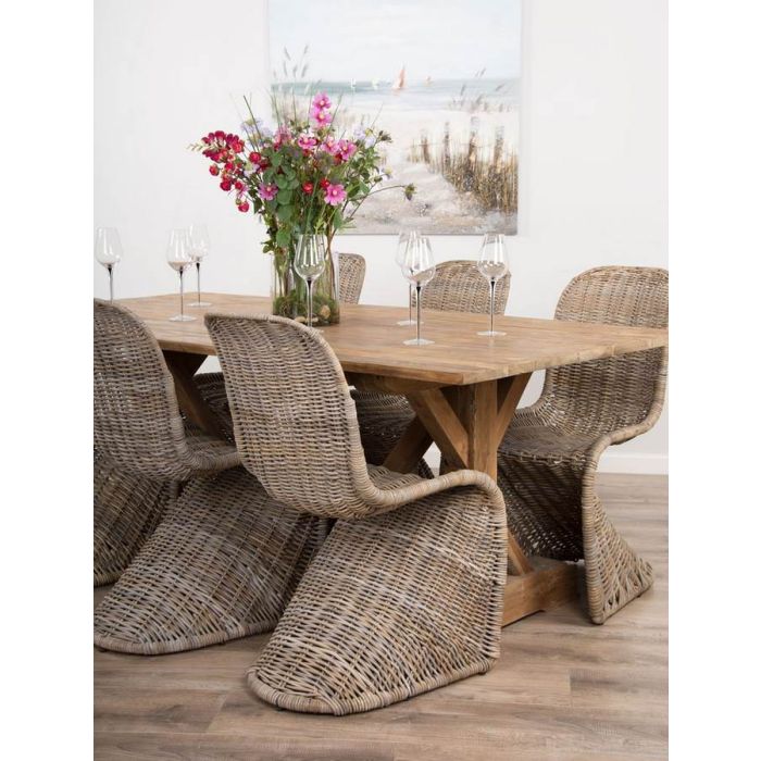 2m Reclaimed Teak Dinklik Dining Table with 6 Stackable Zorro Chairs    - 2
