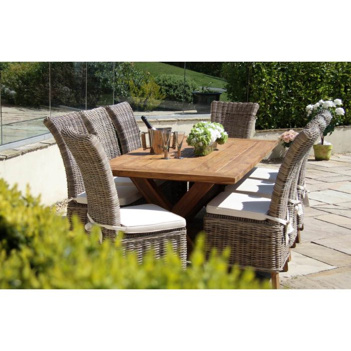 2m Reclaimed Teak Outdoor Open Slatted Cross Leg Table with 8 Latifa Chairs - 2