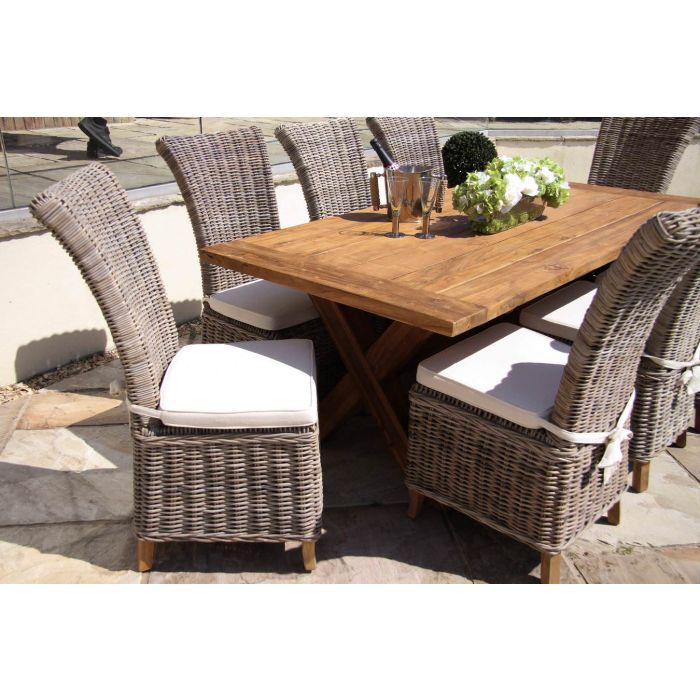 2m Reclaimed Teak Outdoor Open Slatted Cross Leg Table with 8 Latifa Chairs - 3