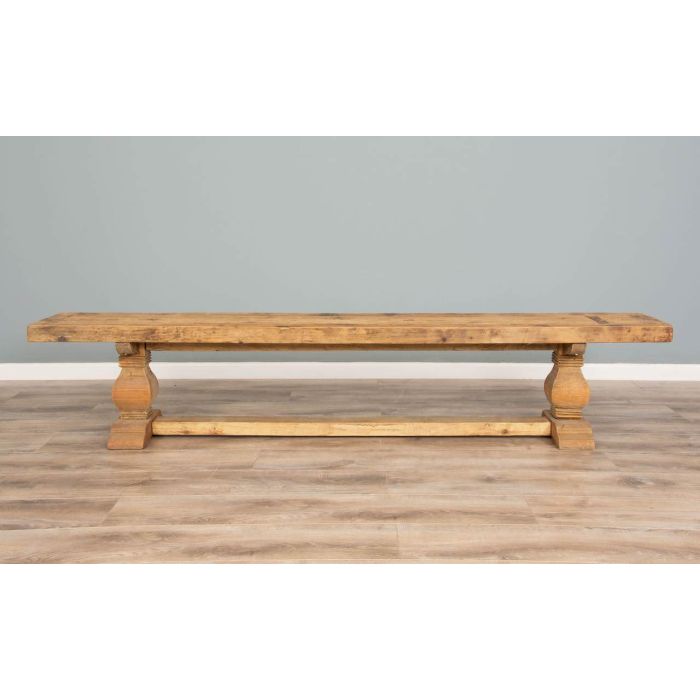 2.4m Reclaimed Elm Pedestal Dining Table with 2 Backless Benches - 7