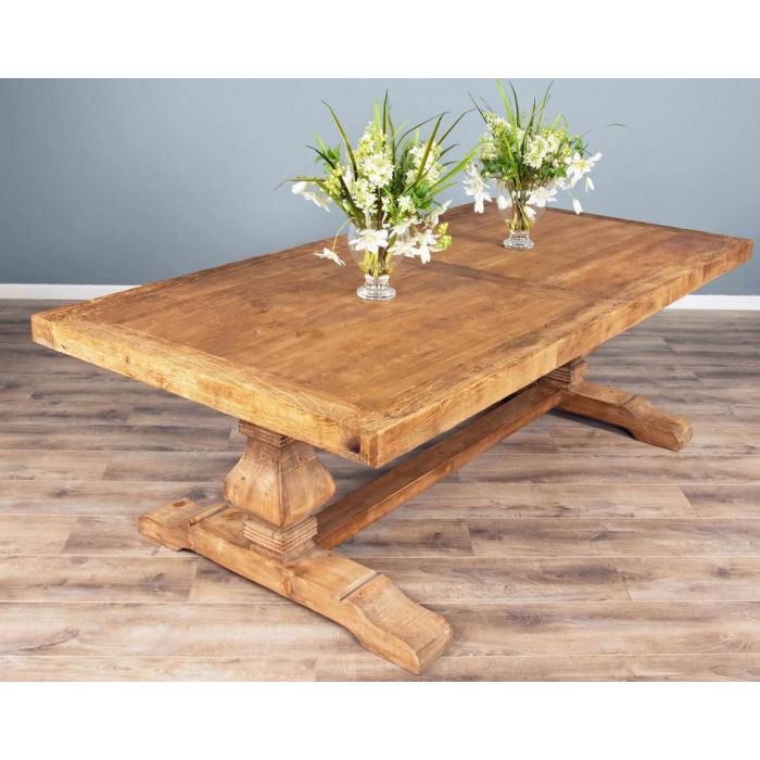 2.4m Reclaimed Elm Pedestal Dining Table with 2 Backless Benches - 4