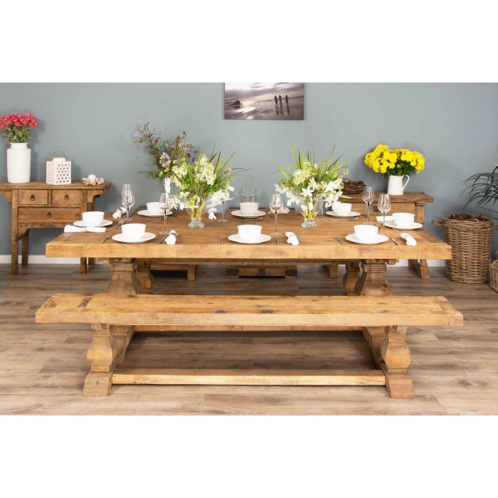 2.4m Reclaimed Elm Pedestal Dining Table with 2 Backless Benches - 2