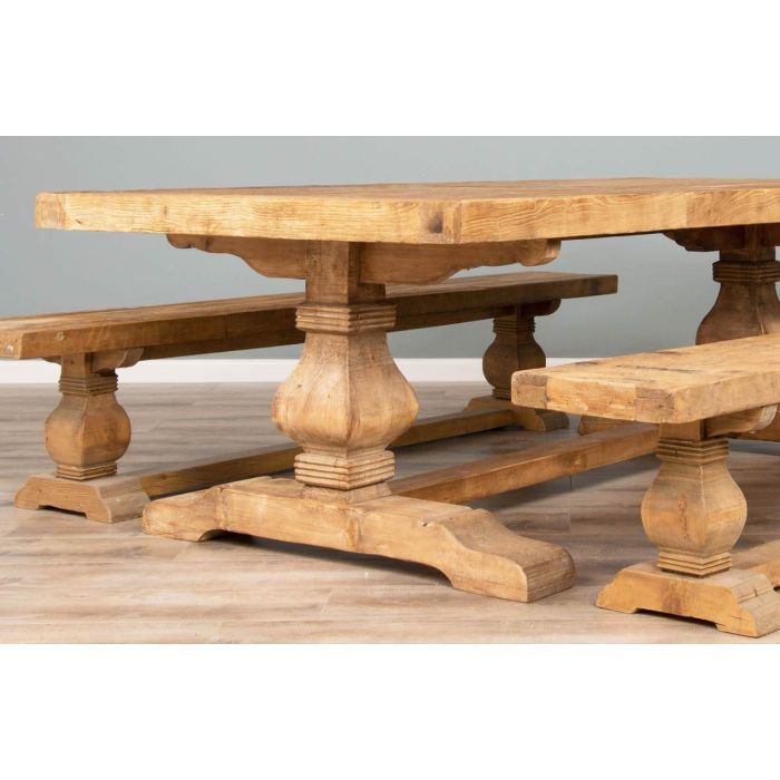 2.4m Reclaimed Elm Pedestal Dining Table with 2 Backless Benches - 15
