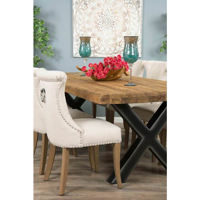 2.4m Reclaimed Teak Urban Fusion Cross Dining Table with 8 Natural Windsor Ring Back Dining Chairs  - 3