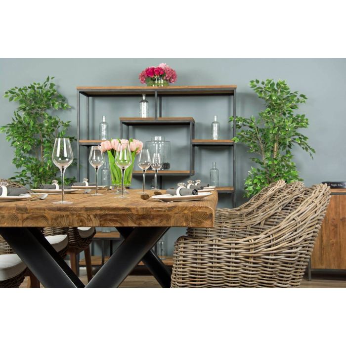 2.4m Reclaimed Teak Urban Fusion Cross Dining Table with 6 or 8 Scandi Armchairs - 9