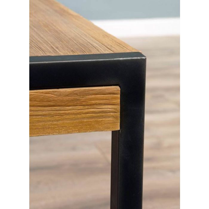 2.4m Reclaimed Teak Urban Fusion Cross Dining Table with One Backless Bench and 3 Scandi Armchairs - 19