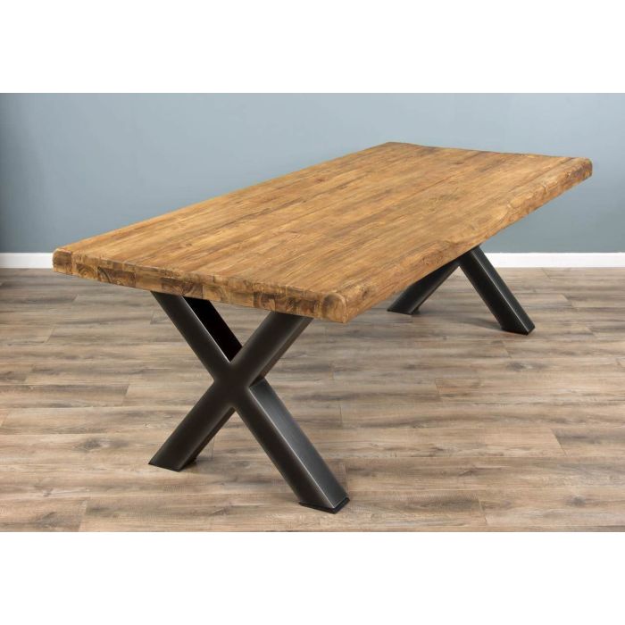 2.4m Reclaimed Teak Urban Fusion Cross Dining Table with 10 Latifa Dining Chairs  - 7