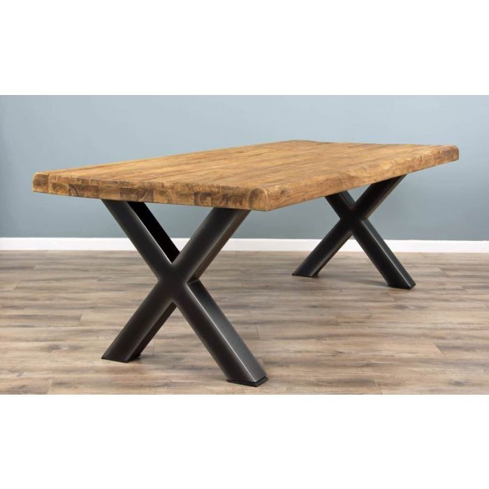 2.4m Reclaimed Teak Urban Fusion Cross Dining Table with 8 Stackable Zorro Chairs  - 14