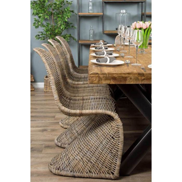 2.4m Reclaimed Teak Urban Fusion Cross Dining Table with 8 Stackable Zorro Chairs  - 7