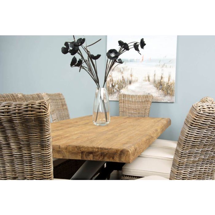 2.4m Reclaimed Teak Urban Fusion Cross Dining Table with 10 Latifa Dining Chairs  - 4