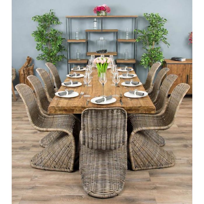 2.4m Reclaimed Teak Urban Fusion Cross Dining Table with 8 Stackable Zorro Chairs  - 6
